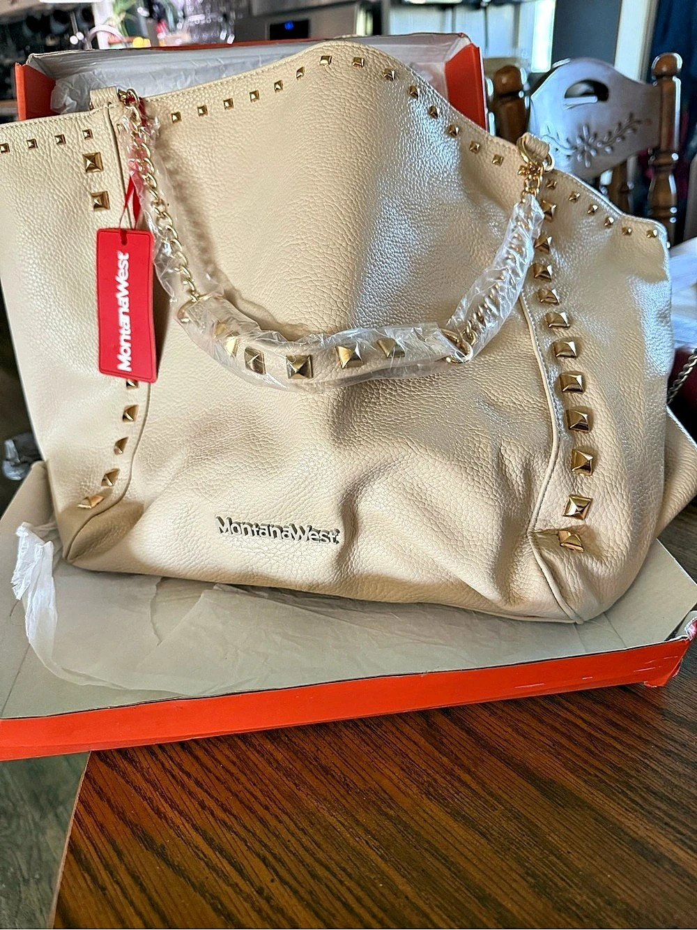 MontrealWest Studded Tote in Cream NWT